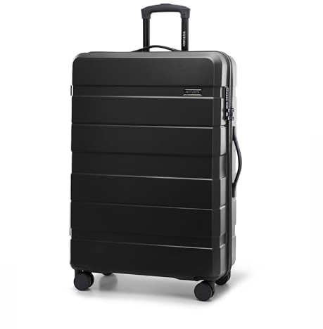 WITTCHEN COMODO Line Großer Koffer Trolley Reisekoffer mit Rollen Groß Hartgepäck aus ABS TSA Schloss Reisekoffer Check-In Gepäck Größe L Schwarz