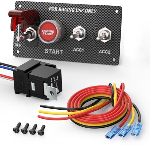 Gebildet Panel de Interruptor de Encendido 4 en 1 de 12V 30A, botón de arranque de Motor de Carrera, Panel de Interruptores de Palanca LED con Relé de Cable para RV,Camión,Carreras,Coche, Barco