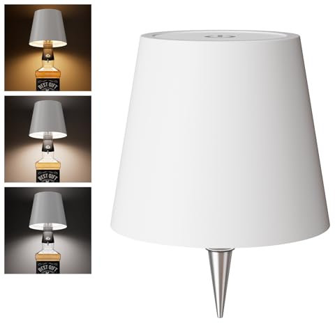 nulmvic Wireless Bottle Lamp Shade - Portable LED Wine Bottle Lamp with Stopper, 3 Color Stepless Dimming Rechargeable Touch Wine Bottle Lights for Any Liquor Bottle Bars Restaurants (White, 1PC)