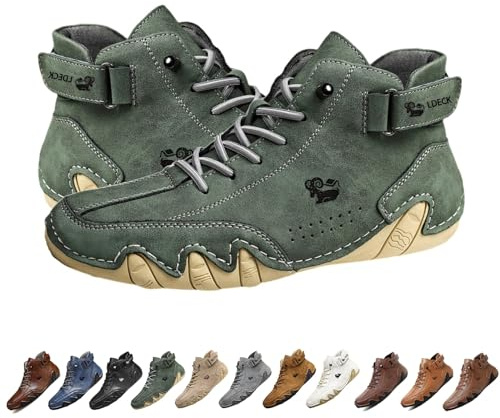 Stivali alti in pelle scamosciata fatti a mano in Italia, scarpe da ginnastica casual da uomo leggere e impermeabili Beck, scarpe da uomo a piedi nudi for escursioni e guida, stivali Chukka(verde,44 E