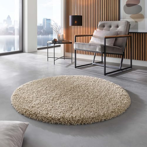 Taracarpet Shaggy Hochflor Langflor Teppich Twilight Luxus Qualität aus Belgien geeignet fürs Wohnzimmer Schlafzimmer und Kinderzimmer 2211 Weiss beige 200x200 cm rund