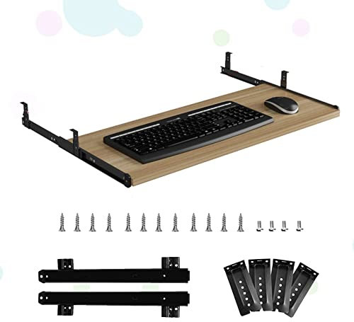 Under Desk Keyboard Tray with Mouse Storage Sliding Keyboard Drawer Extension for PC Platform Walnut Finish Fits All Keyboards 24cm x 54/60/70x27cm