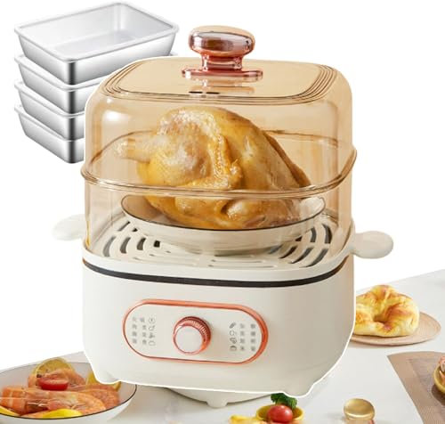 forplubossmmp Vaporera Eléctrica Antiadherente con Interruptor Giratorio De 1200W, Olla Eléctrica 2 En 1 con Vaporizador Visual, Vaporera De 2 Niveles Y 2 Bandejas para Cocinar Al Vapor(con 4 Cajas)