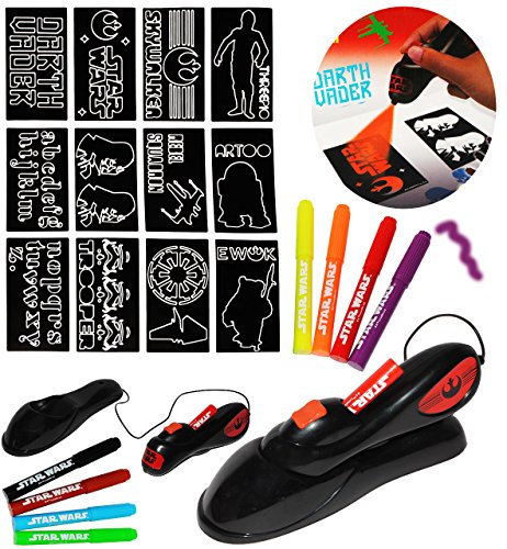 alles-meine.de GmbH Bastelset Airbrush Studio - Star War - Darth Vader - für Kinder - Textilen & Papier - Airbrushset Malset - Schablonen + Vorlagen + 8 Tattoo Farben - Airbr..