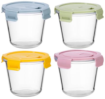 Cexovo 700ML Glasbehälter mit Deckel 4er Frischhaltedose Aus Glas Meal Prep Gläser,Rund Glasbehälter Mit Deckel,Glas Schalen mit luftdichten Lids für Ofen,Mikrowelle,Gefrierfach,BPA Freie