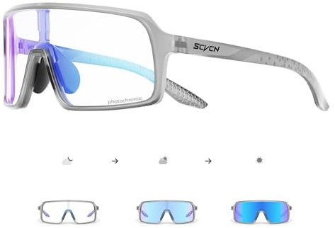 SCVCN Fahrradbrille Selbsttönend für Herren Damen photochrome Sport Sonnenbrille Klar Rennrad Brille TR90 Rahmen Schnelle Radfahren MTB Radbrille mit UV400 Schutz Sportbrille für Laufen Fahren