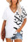 NARRAME T-Shirt d'été rayé avec col en V pour Femme À Fleurs Lettre Blanche Grand L 42-44