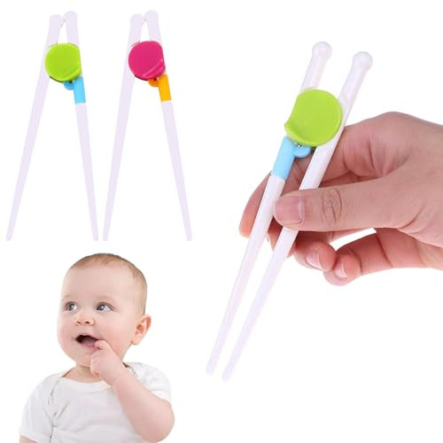 Fogcosy 2 Pairs Kids Training Chopsticks, Reusable Kids Chopsticks, Perfect for Beginners, Pack of 2 Plastic & ABS & Silicone, Easy to Use, Vibrant Colors, Hand Wash Only