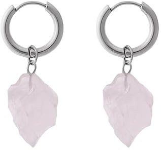 REBNGXIE Boucles D Oreilles Femme Boucles D'Oreilles Pendantes De Forme Irrégulière En Pierre De Quartz Rose Boucles D'Oreilles Pendantes Boucles D'Oreilles À Tige Boucles D'Oreilles À Crochet H
