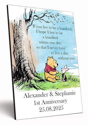 Enchanting Personalised Winnie-the-Pooh A4 Wooden Wall Art Gift Customised Love Quote Sign Vibrant Print Valentine's Day (A Day Without You…)