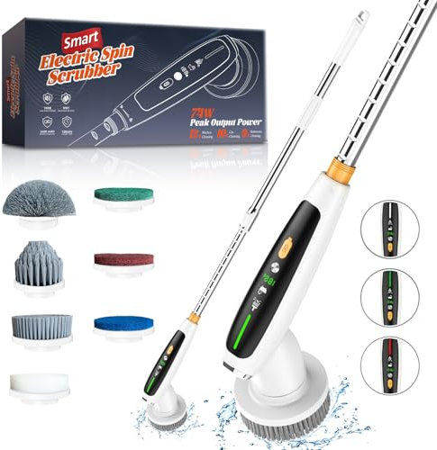 CyanCloud Electric Cleaning Brush, Electric Spin Scrubber with Long Handle & 7 Replaceable Heads, 400RPM Powerful Cleaning, 2 Speeds Bathroom Scrubber, Cleaning Brush for Kitchen, Car, Tile, Floor