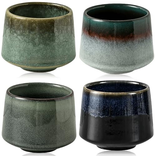 Espressotassen Set 4-teilig, hochwertige Tassen aus Steingut, Kaffeetassen Set ohne Henkel, Mini Espresso Tassen Kaffeebecher Keramik Mini-Kaffeetassen Künstlerdesign Tasse für Mokka Kaffee Tee Milch