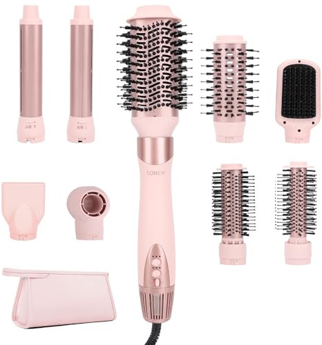 Sonew 9-in-1 Multi Hairstyler & Airstyler, 110.000 U/min Ionen-Haarstyler mit Föhn, 32-mm-Automatik-Lockenwalze, 68-mm/48-mm-Ovale-Warmluftbürste, 32-mm/25-mm-Rund-Warmluftbürste, Glättbürste