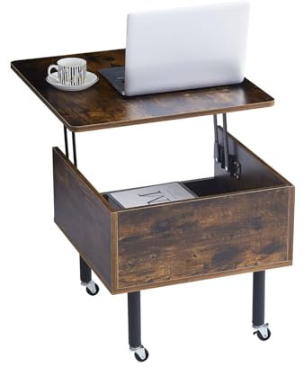 Moderner Quadratisch Couchtisch Höhenverstellbar und Ausziehbar/Stubentisch Kaffeetisch Tisch Couch Beistelltisch Kleiner Couchtisch mit Rollen&Stauraum/Wohnzimmertisch Dunkelbraun/55x55x50cm(BTH)