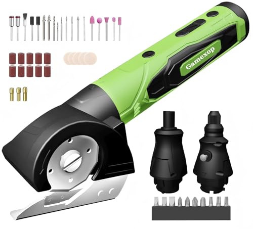 Gamexop Cordless Electric Scissors, 4 in 1 Multifunctional Three Floors Cardboard Box Cutter Screwdriver Set Cordless Rotary Tool Kit & LED Light for Cutting Fabric Engraving, Sanding, Polishing