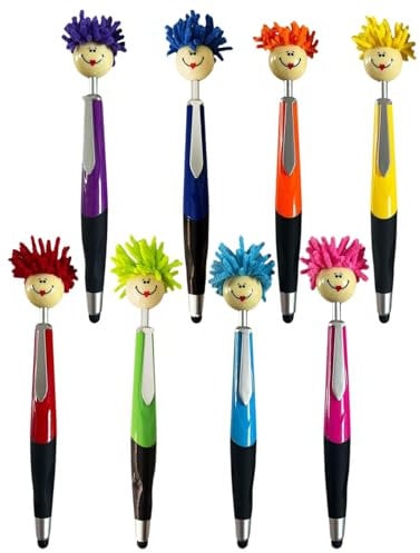 8pcs Mop Head Ballpoint Pens, Plush Hair Cartoon Topper Pens, Funny Click Writing Pens, Cute Multi - Function Signing Pens, 8 - Color Set for Office Home, Kids & Adults