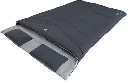 Outwell Callisto Lux Double Sleeping Bag with Super Soft Warm Fabric & Built-in Pillow for Adults, Teens, Kids, 2 People (Grey)