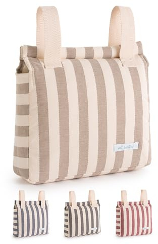 Mi bollito – Borsa per Passeggino Bebè | Nuova Collezione | Borsa per Carrello Universale con Chiusura a Scatto | Leggera, Pratica e con Grande Capacità | Design a Righe., beige