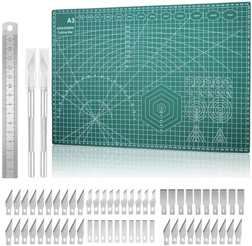 Cutting Mat A3 Set with Steel Ruler, Self Healing Craft Mat Art Mat for DIY, Paper, Sewing, Fabric, Quilting, Scrapbook (Green)