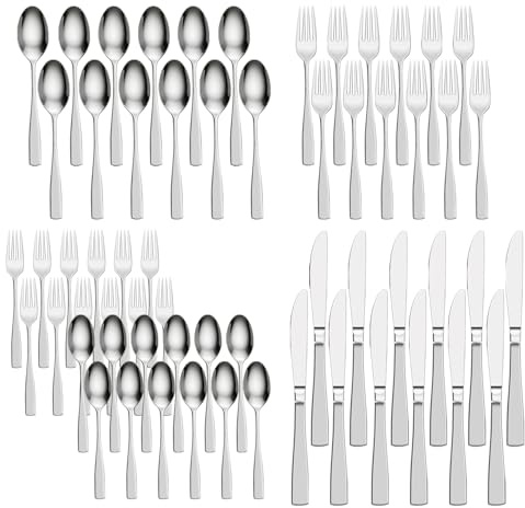 Gravurmaster Besteck Set für 12 Personen, 60 teilig Edelstahl Besteckset Spülmaschinenfest, Hochglanzpoliert, Löffel Gabel Messer Set für Zuhause Grillen Party Alltag Gäste Camping Picknick