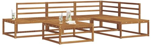 vidaXL Outdoor-Sofagarnitur 5 Stück Natur Massivholz Akazie, Garten & Terrasse, Modernes Akazienholz Sofa Set, Outdoor Eckmöbel, Wetterfestes Sitzen, Lounge Möbel für die Terrasse
