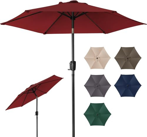 ZealWe Garden Parasol 2.3m Umbrella Outdoor Sun Shade with Tilt Crank Handle and 6 Ribs for Patio Beach Pool Lawn Backyard Deck, Red