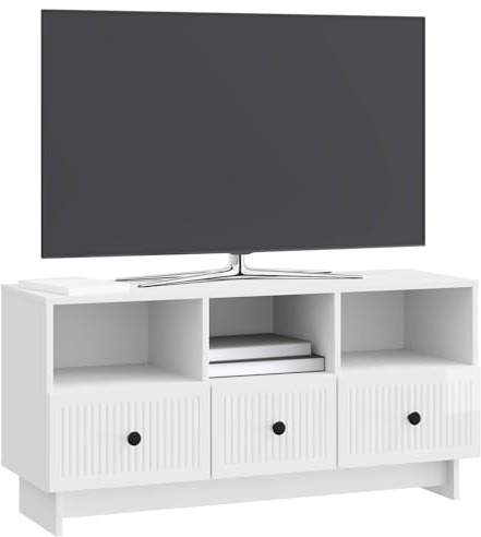 vidaXL TV-Schränk Hochglanz Weiß 102 x 34,5 x 50 cm Holzwerkstoff, Wohnzimmermöbel, Vintage-Media-Konsole, rechteckiger TV-Unterschrank, viel Stauraum, praktischer Sideboard