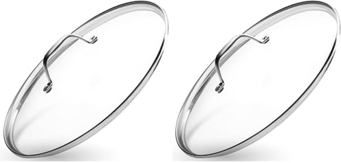 Onyx Cookware Glasdeckel 28 cm | Passend für Pfannen & Töpfe | Hitzebeständig bis 250°C | Topfdeckel mit Integriertem Dampfventil | Spülmaschinengeeignet | Hochwertiges Hartglas (Packung mit 2)