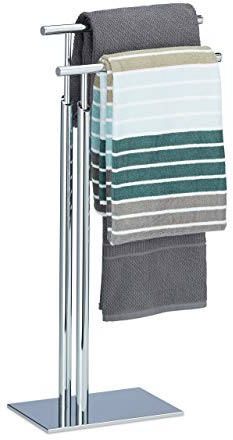 Relaxdays Handtuchhalter stehend PAGNONI, Handtuchständer 2-armig, HBT 78 x 46 x 20 cm, Standhandtuchhalter Chrom, silber