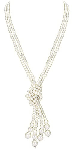 BABEYOND Gatsby Lange Knoten-Perlenkette 1920er Jahre Flapper Accessoire Halskette mit nachgemachten Perlen 124,5 cm und 149,9 cm Flapper Halsketteo - keine Angabe
