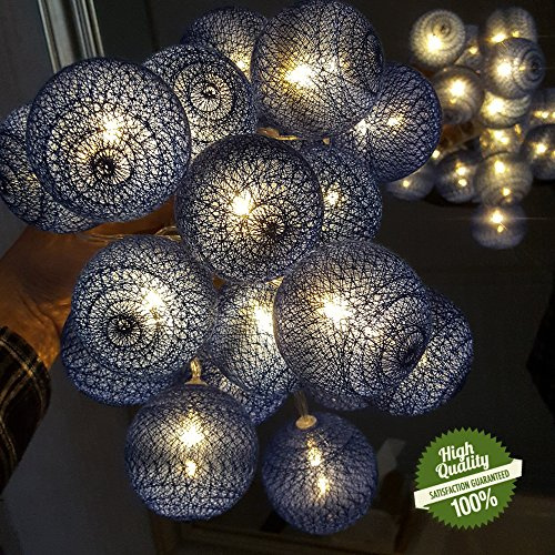 Cotton Ball Fairy String Lights, Morbuy Battery Operated Decor LED Night Lights 6cm Ball Soft Lamp for Garden Indoor Home Holiday Party Wedding Christmas (3.3m/20 Lights, Dark Blue)