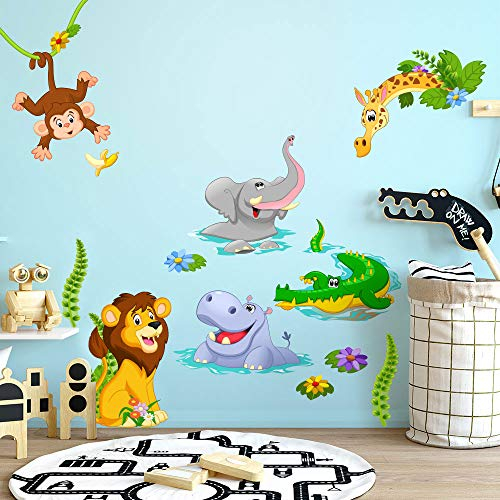 kina - R00429 Baby Wandaufkleber Ökologische und hypoallergene Weicher repositionierbarer Stoffeffekt - Savanne-Zoo-Dschungel Neugeborene Wanddekoration Kinderzimmer selbstklebende Tapete
