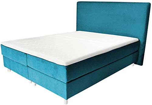 Best For Home - Amelia Boxspringbett 180x200 mit 7-Zonen-Taschenfederkernmatratze | Doppelbett mit Matratze | Polsterbett | Türkis