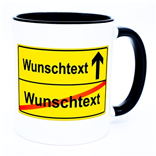 Ortsschild mit Wunschtext Name Tasse personalisiert Abschiedsgeschenk Kollegen Verabschiedung Kollegin Geschenk Abschied Chef Jobwechsel Auslandsjahr Auswandern Umzug Neuanfang Keramik 330 ml