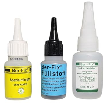 Ber-Fix Füllstoff Set M Schweißnaht Kleber aus Berlin schwarz aus 20g Industriekleber und 30g Granulat 2k Kleber extra stark Metall Kunststoff PVC ABS PLA + Reiniger