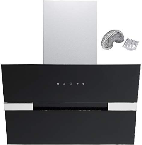 Cookology 60cm Black Angled Extractor Fan Designer Chimney Cooker Hood, Touch Controls (Ducting Kit)