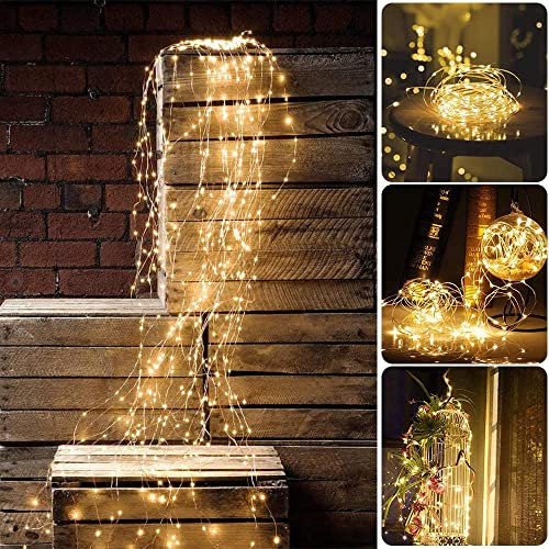 Sporgo Led Lichterbündel, 2M 200 LED Wasserdichte Dekorative Wasserfall-String-Leuchten, 8 Lichtmodi Led Lichterbündel mit Fernbedienung Für Innen und Außen,Party,Hochzeit,Weihnachtsbaum