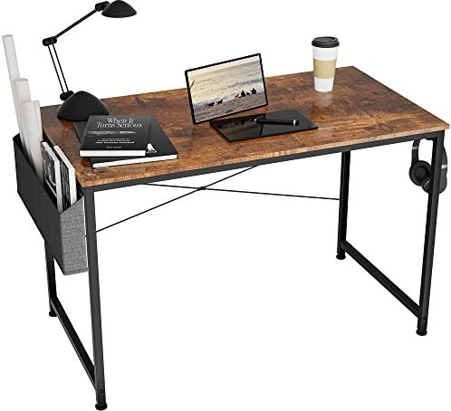 HOMIDEC Writing Computer Desk,Office Work Desk for student and worker,Laptop Table with Storage Bag and Headphone Hook,Modern Simple Style Desks for Bedroom,Home, Office(100x50x75cm)