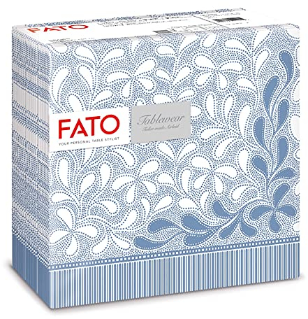 Fato - Trockene Papierservietten, Airlaid, Textileffekt, Packung mit 50 Servietten, Format 40x40 gefaltet in 4, Dekor Botanic Blue Provence