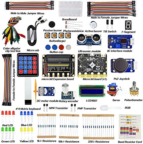 Adeept BBC Micro:bit Starter Kit | Inklusive Microbit Controller V2 | Elektronisches Microbit Starter-Set für Micro:bit mit 31 Projekten Tutorial Book PDF