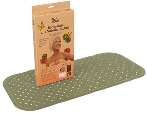 FAIR ZONE Badewannenmatte rutschfest 76x34 cm Antirutschmatte Badewanne Plastikfrei FSC Naturkautschuk 100% BPA+PVC frei Wanneneinlage in Olive Grün