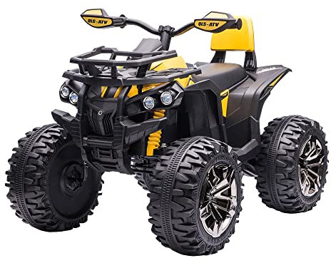 HOMCOM 12V Quad Elettrico per Bambini 3-5 Anni 3-8km/h, Auto Elettrica per Bambini con Musica, MP3, USB, Scheda TF, Fari e Pedale, in PP e Metallo, 100x65x73 cm, Giallo