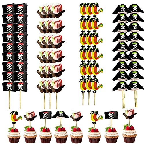 Weploda 72 Stück Piraten Kuchen Dekoration Toppers, Piraten deko Topper, Cupcake Topper Picks Piraten Thema Party, Pirate Tortenstecker, für Geburtstag Weihnachtsfeier Dekoration