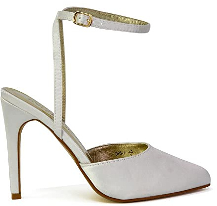 Womens Strappy Satin Shoes Ladies Ankle Strap Bridal Party Point Toe Court Shoes Size 3-8