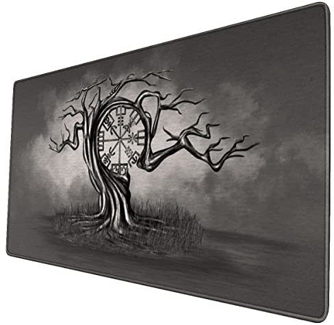 PBTMCD 3D Wikinger Kompass Mauspad für Spiele, Baum des Lebens Mauspad Vegvisir Extra Groß Mauspad rutschfeste Computer-Tastaturmatte für Gamer, Büro & Zuhause,Grau,31x12 Inch