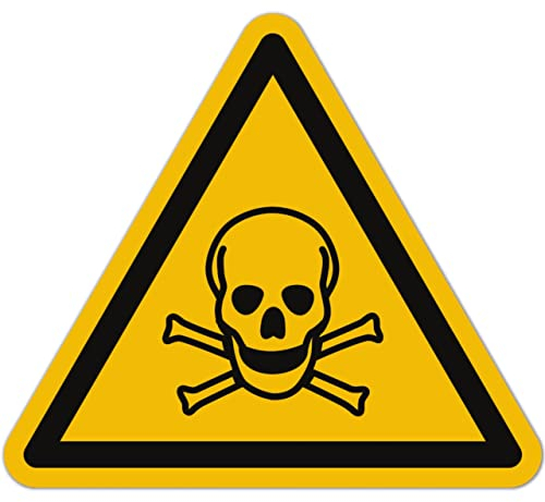 Aufkleber Giftig/Toxic (15 Stück, 50 mm) - Gefahrensymbole Warnung vor giftigen Stoffen - Gift Warnzeichen - Gefahrstoffaufkleber Totenkopf Sticker (nach ASR A1.3 / ISO 7010 / W016)