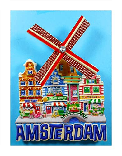 Souvenir Magnet Amsterdam Windühle Tulpen 11 x 8 x 2,5 cm Holland Maritim Kühlschrankmagnet Figur Deko GMTX 15640
