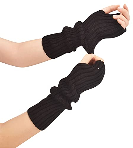 Suxgumoe Damen-Armwärmer, gestrickt, lange Ärmel, fingerlose Handschuhe, Winter, Handgelenkwärmer mit Daumenloch für Damen und Mädchen