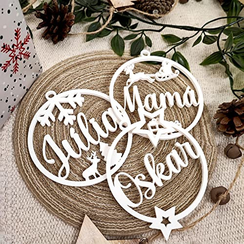 Bolas de Navidad personalizadas con nombre para árbol. Adornos navideños originales. Cuerda incluida. Gran variedad de colores y modelos a elegir.