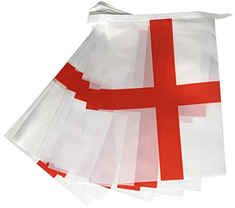 England Football Cricket Rugby Rectangle Bunting 10m Long 24 Large Fabric Flags (29cmx19cm) Eco Friendly Packaging Perfect for International Tournaments